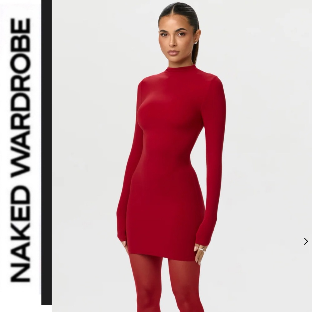 Naked Wardrobe ♥️  Mock Neck Mini Dress ♥️ Ruby Red